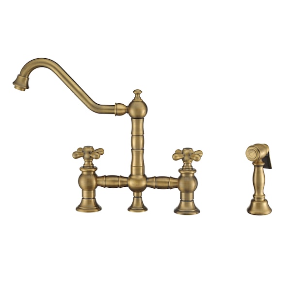 Whitehaus Bridge Faucet W/ Long Traditional Swivel Spout, Cross Handles And Brass WHKBTCR3-9201-NT-AB - main